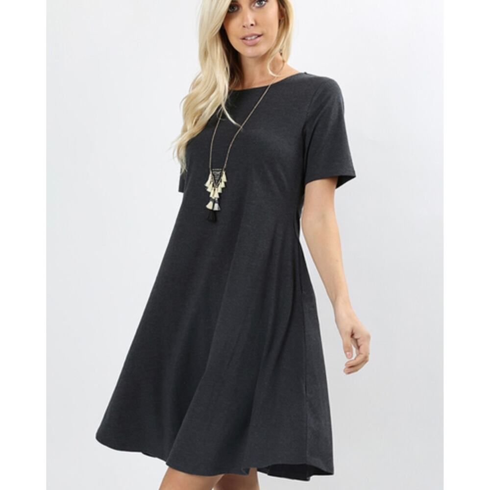 Zenana Charcoal Short Sleeve A-Line Dress